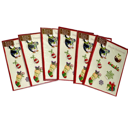 Pack of 24 x 6 penguin, Pudding, Cracker Design Christmas 144 cards