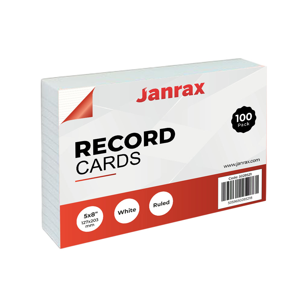 Pack of 600 White Ruled 8x5" Record Cards – Lined Study Index Cards for Notes, Revision