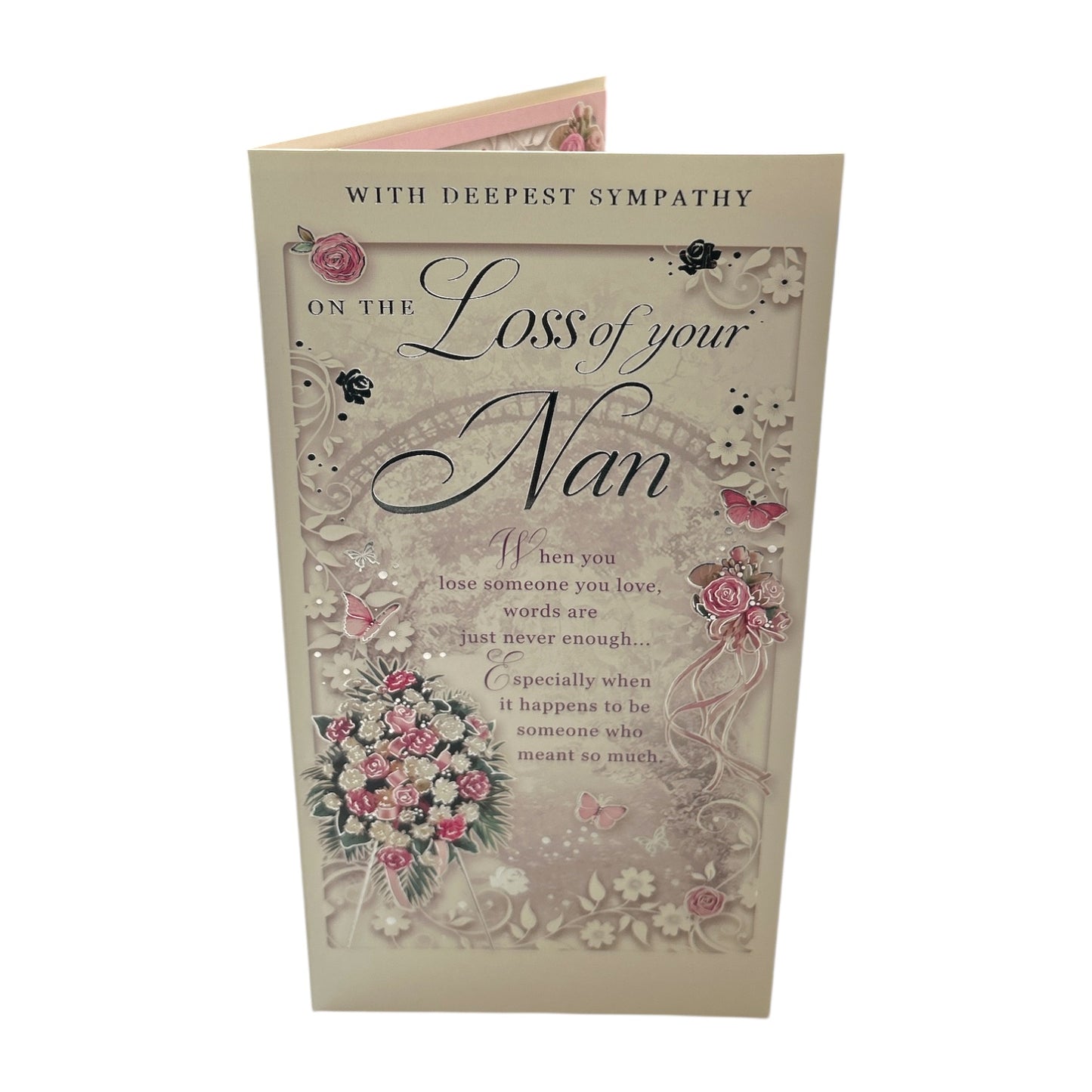 On The Loss of Your Nan Embossed Flowers Design Sympathy Opacity Card