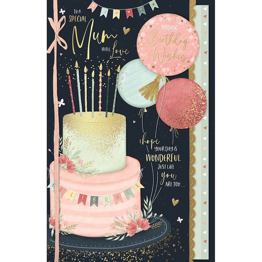 Cake and Balloon Design Special Mum Large Birthday Card