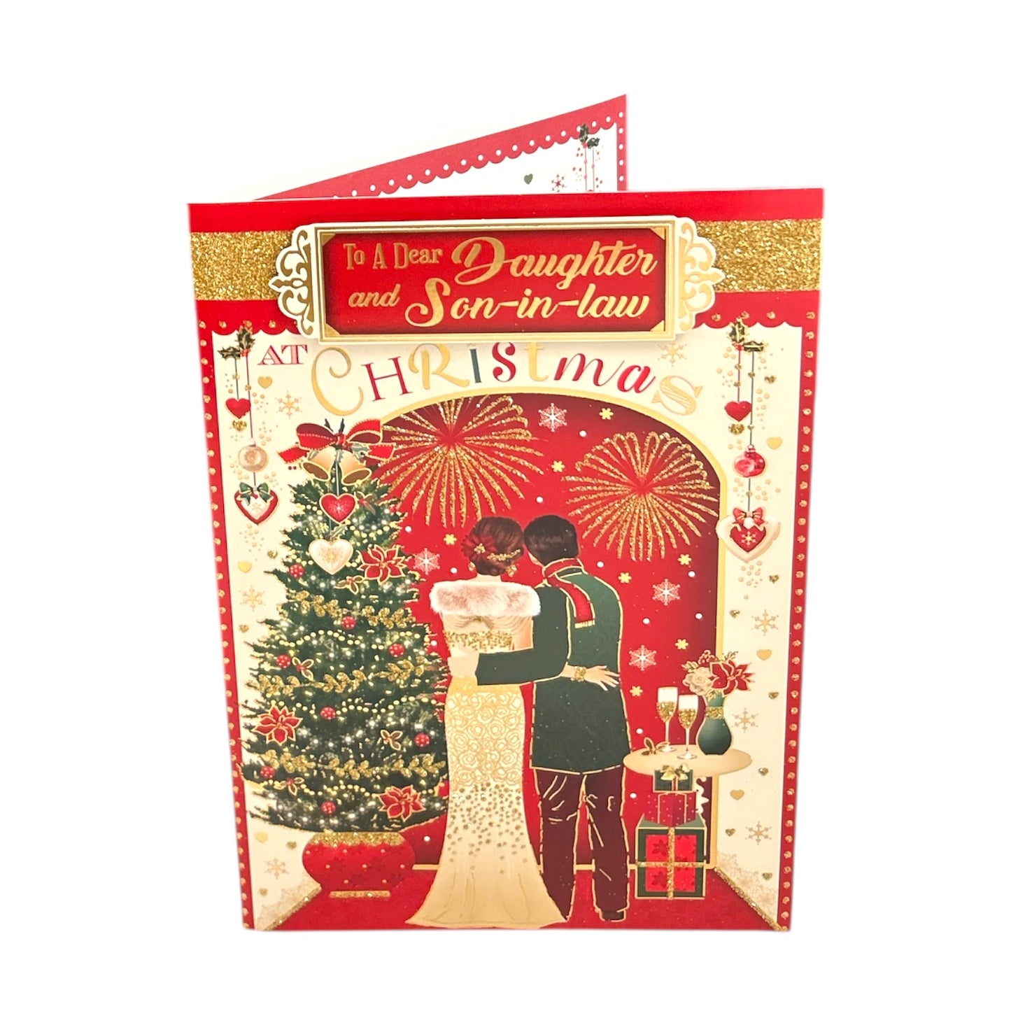 To Daughter and Son In Law Beautiful Couple Enjoying Fireworks Design Christmas Card