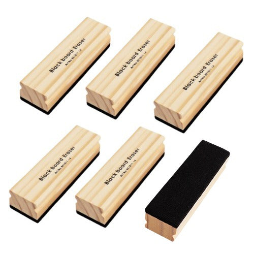 Pack of 6 Janrax Wooden Black Board Erasers 14 x 4 x 3cm – Classic Wood & Felt Chalkboard Cleaner