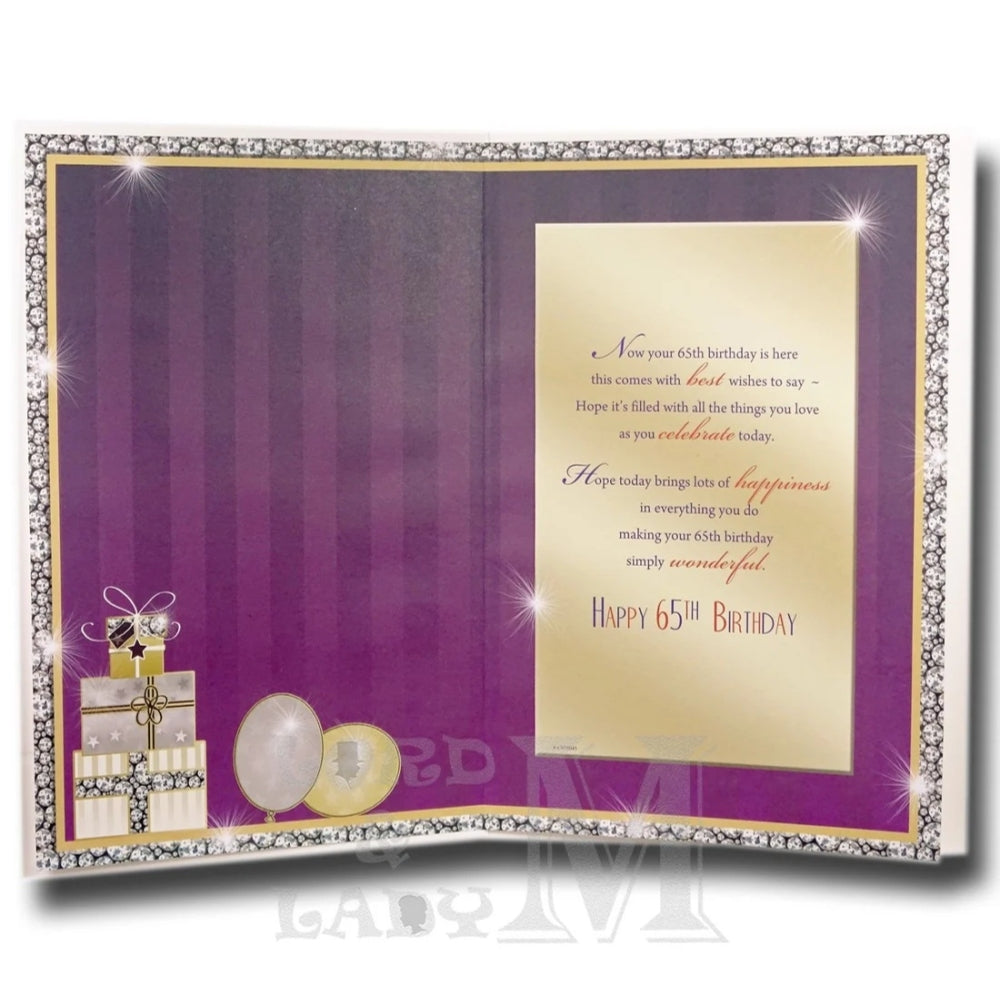 Age 65 Unisex Sparkling Rhinestones Birthday Card