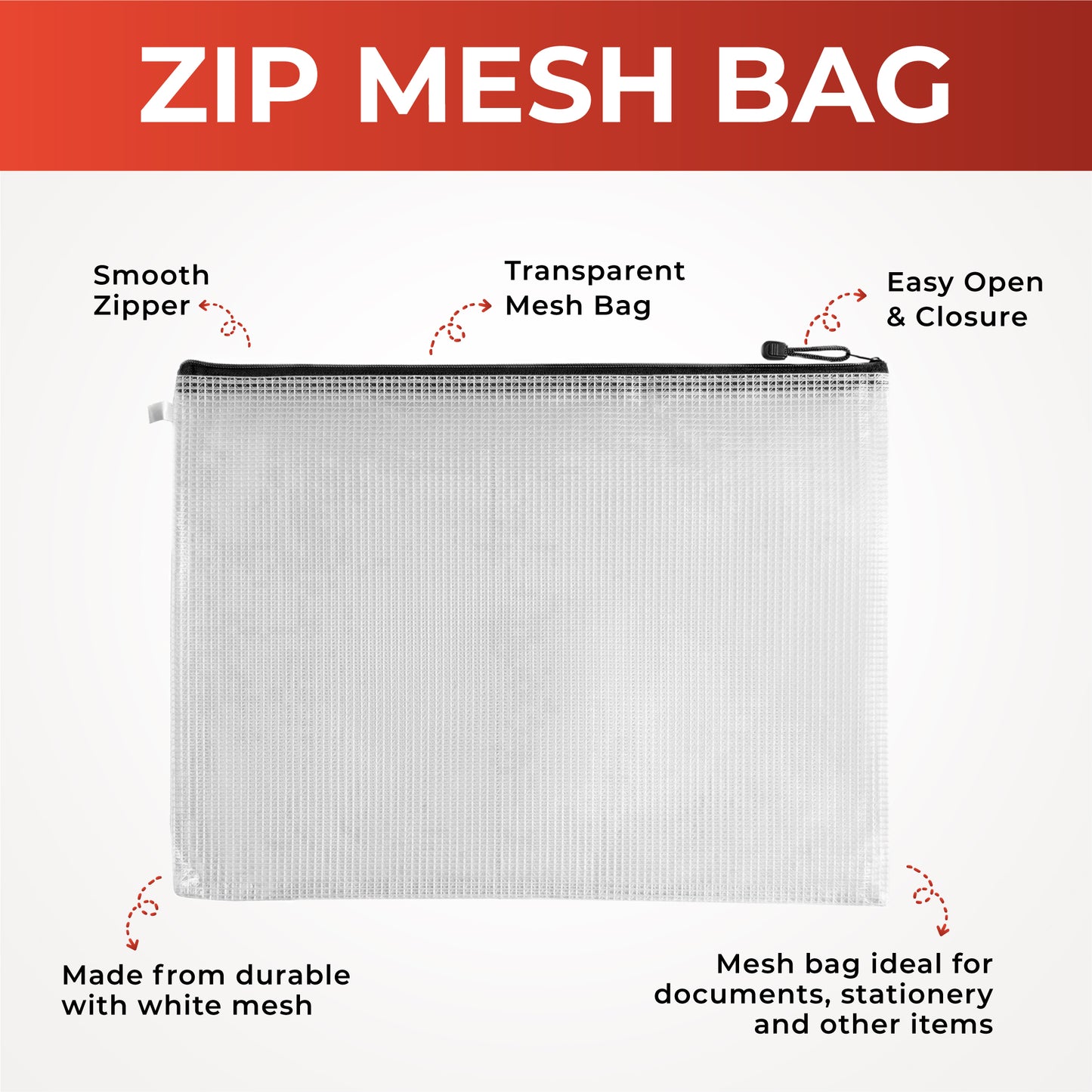 Pack of 3 A4 Assorted Coloured Strong Mesh Bags - Black, Blue, Red - Tough Waterproof Storage