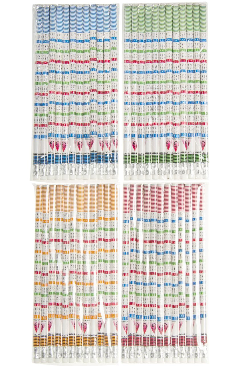 Pack of 12 Multiplication Tables Design Pencils with Eraser