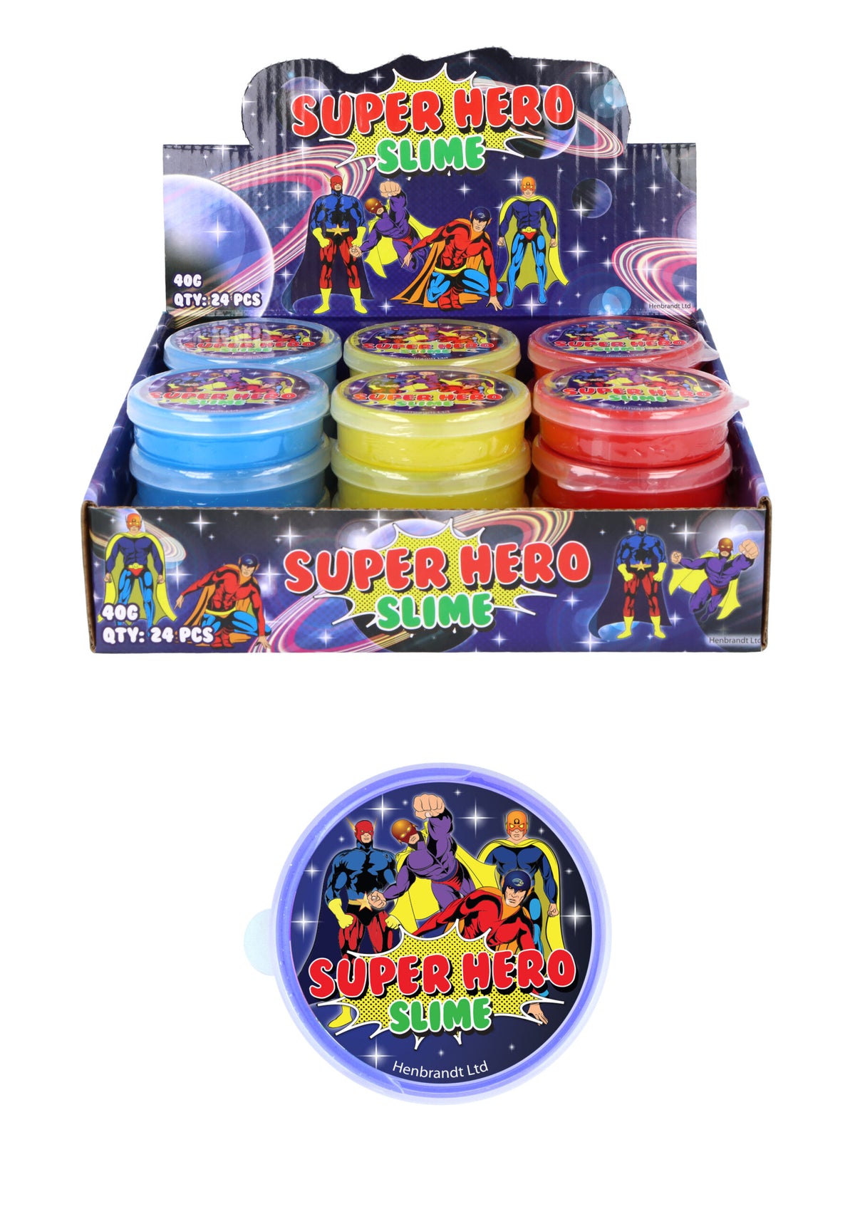 Single Superhero Slime Tub - Pocket Money Toys Party Bag Filler