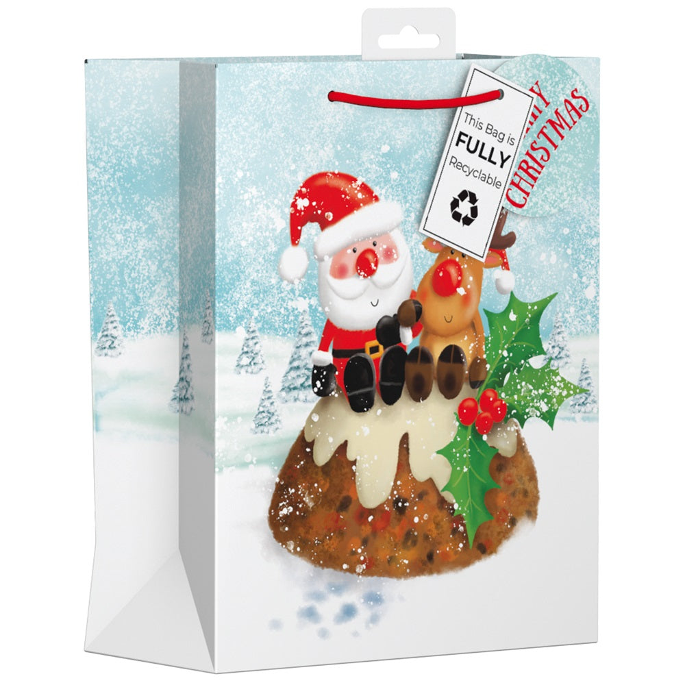 Santa Pudding Medium Christmas Gift Bag