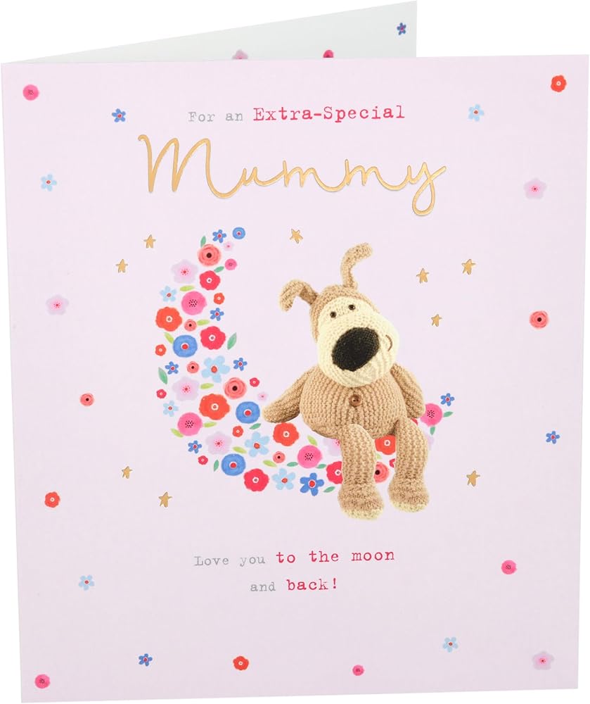 Boofle Sitting On Floral Moon Mummy Birthday Card