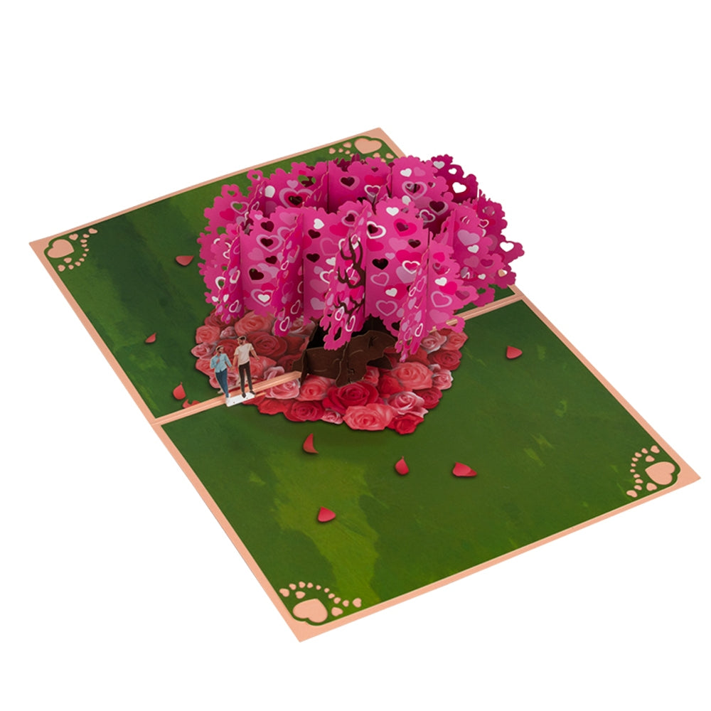Two Men Strolling Cherry Tree 3D Pop Up Greeting Card