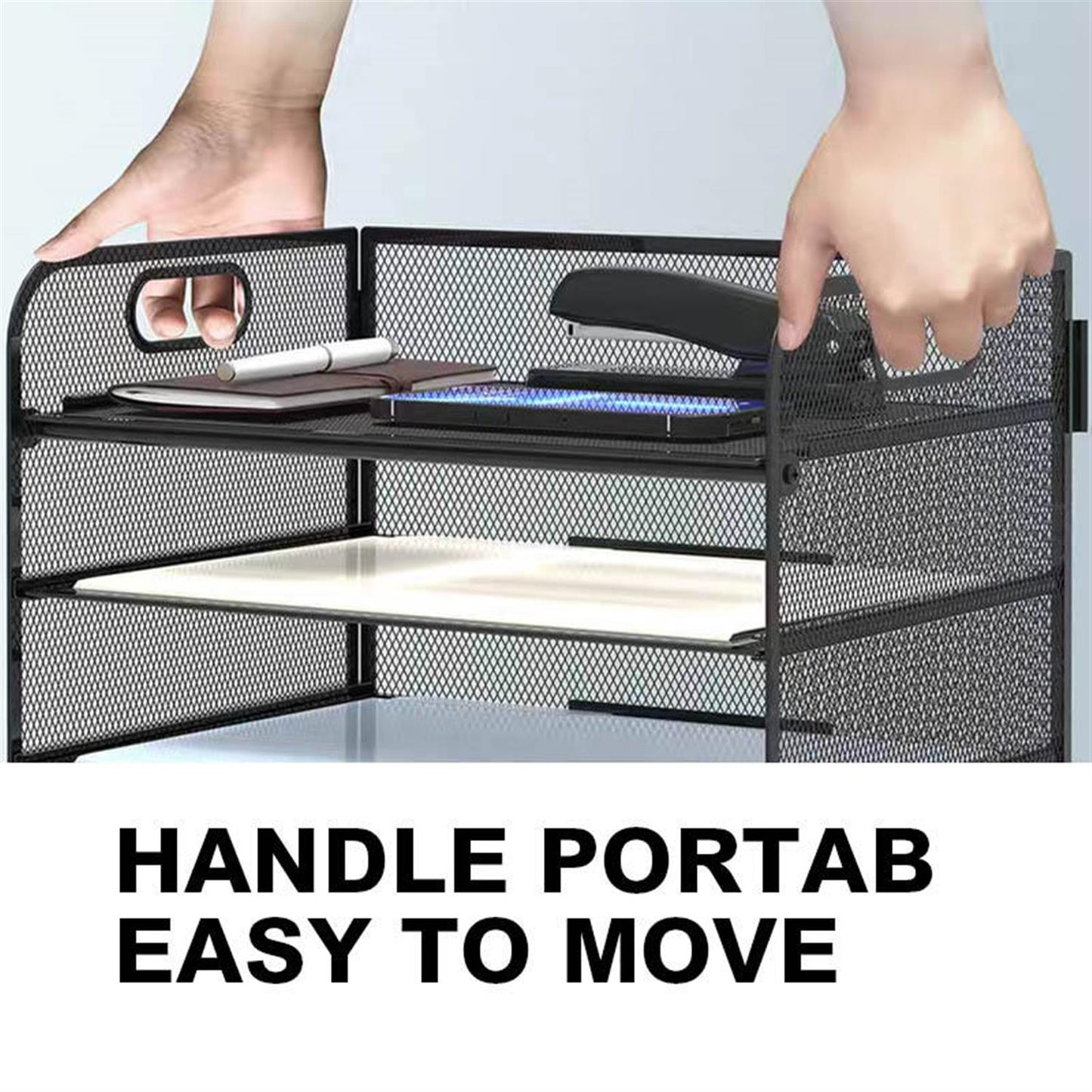Black Multi-layer Desktop Document Storage Basket Rack 35 x 30 x 27.5cm