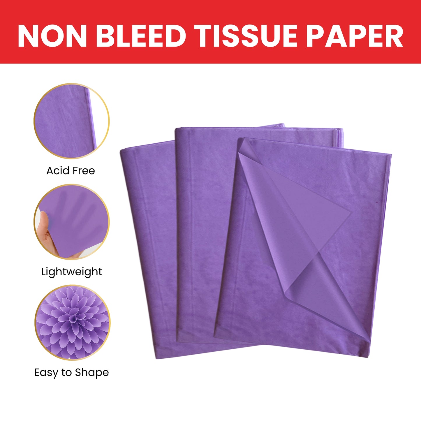 Pack of 180 Lilac Acid Free 50 x 70cm Tissue Paper Sheets