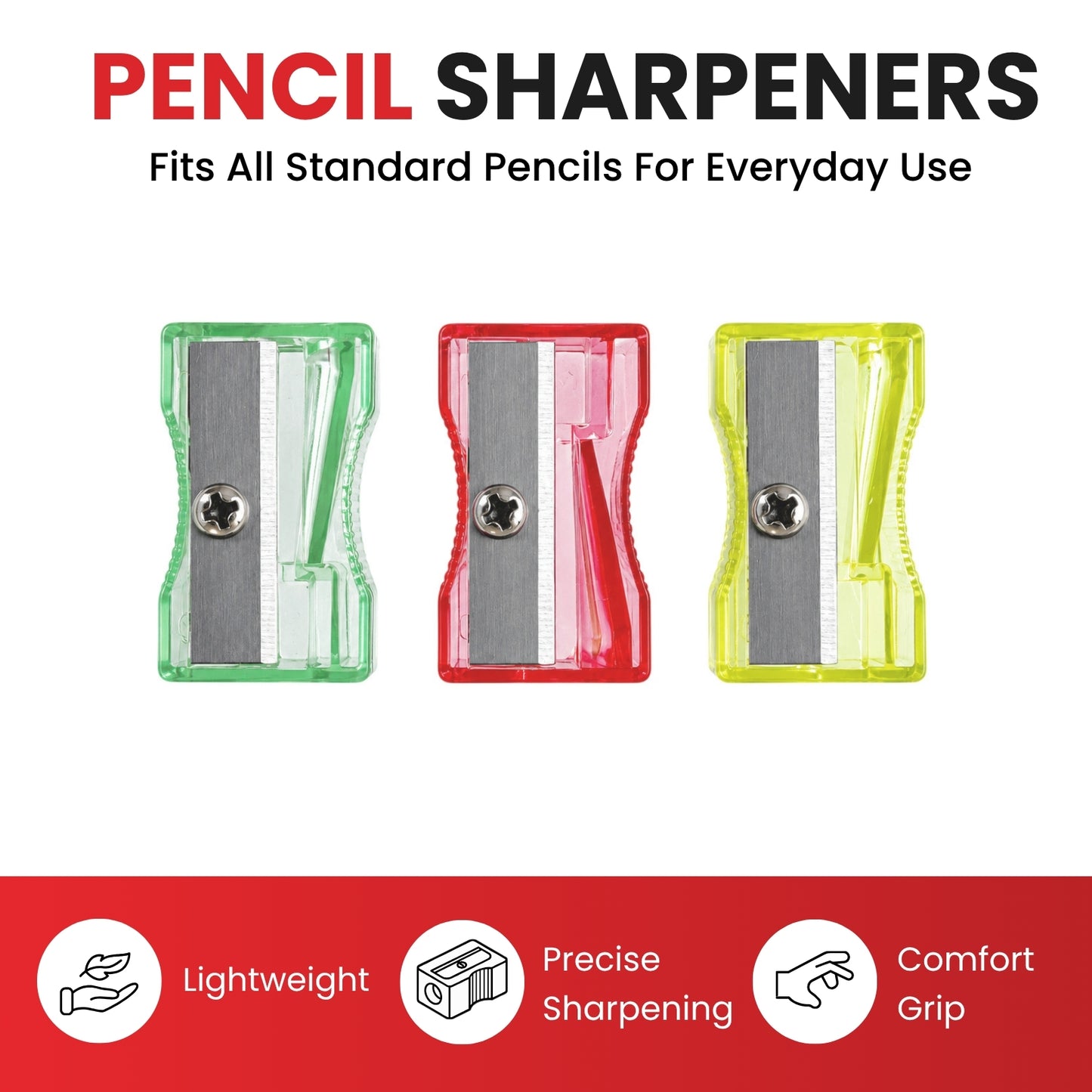 Pack of 100 Red Translucent Pencil Sharpeners