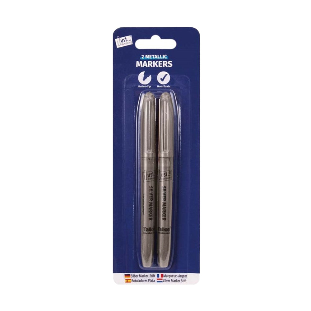 Pack of 2 Bullet Tip Metallic Silver Markers Pens