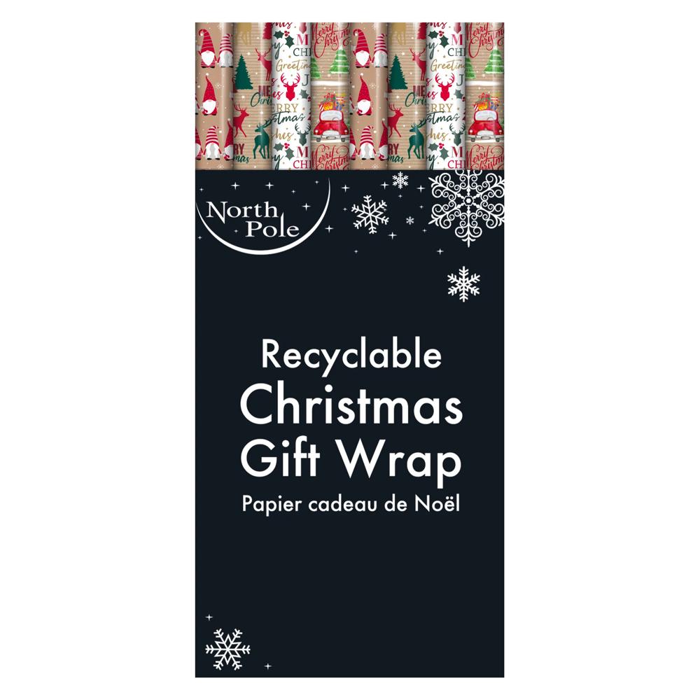 Single 4m Sim Kraft Christmas Design Gift Wrap Roll