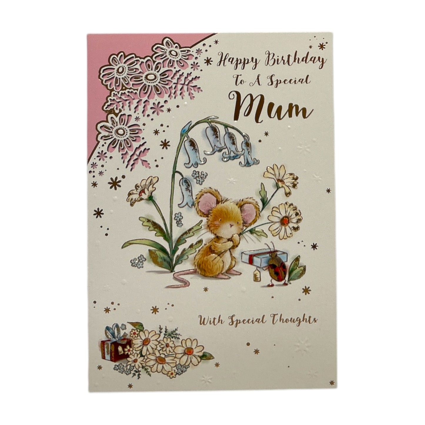 Special Mum Cute Mouse with Flowers Design Birthday Card