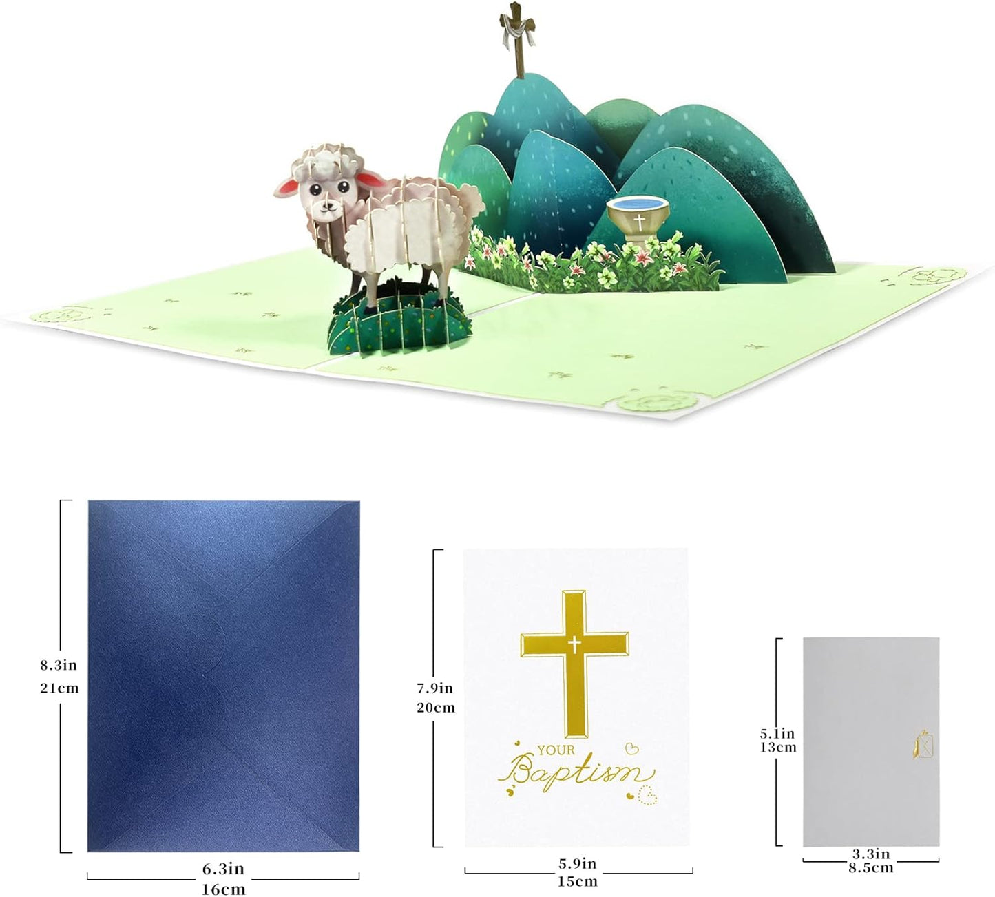 Baptism Lamb Cross Holy Congratulations 3D Pop Up Greeting Card