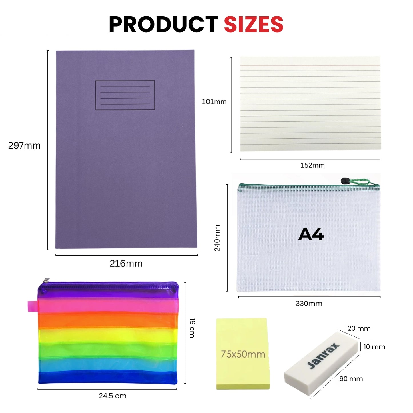 Janrax 46 Piece Complete School Stationery Set, Student Supplies Kit with Pencil Cases, Exercise Books & Study Essentials