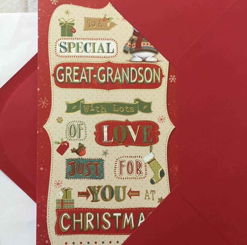 TRADITIONAL GREAT-GRANDSON CUTE GOLD FOIL NICE VERSE CHRISTMAS GREETING CARD