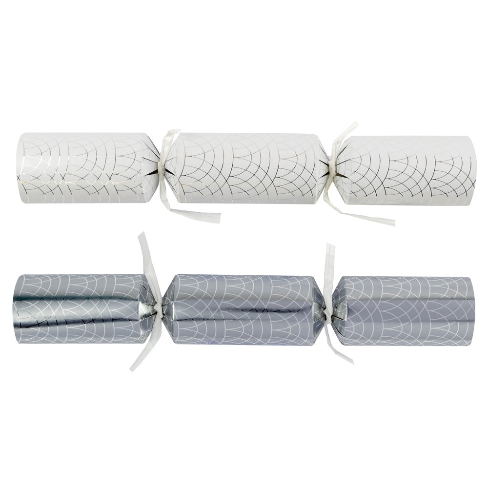 Pack of 50 Silver and White Geometric Pattern Christmas Dinner Crackers