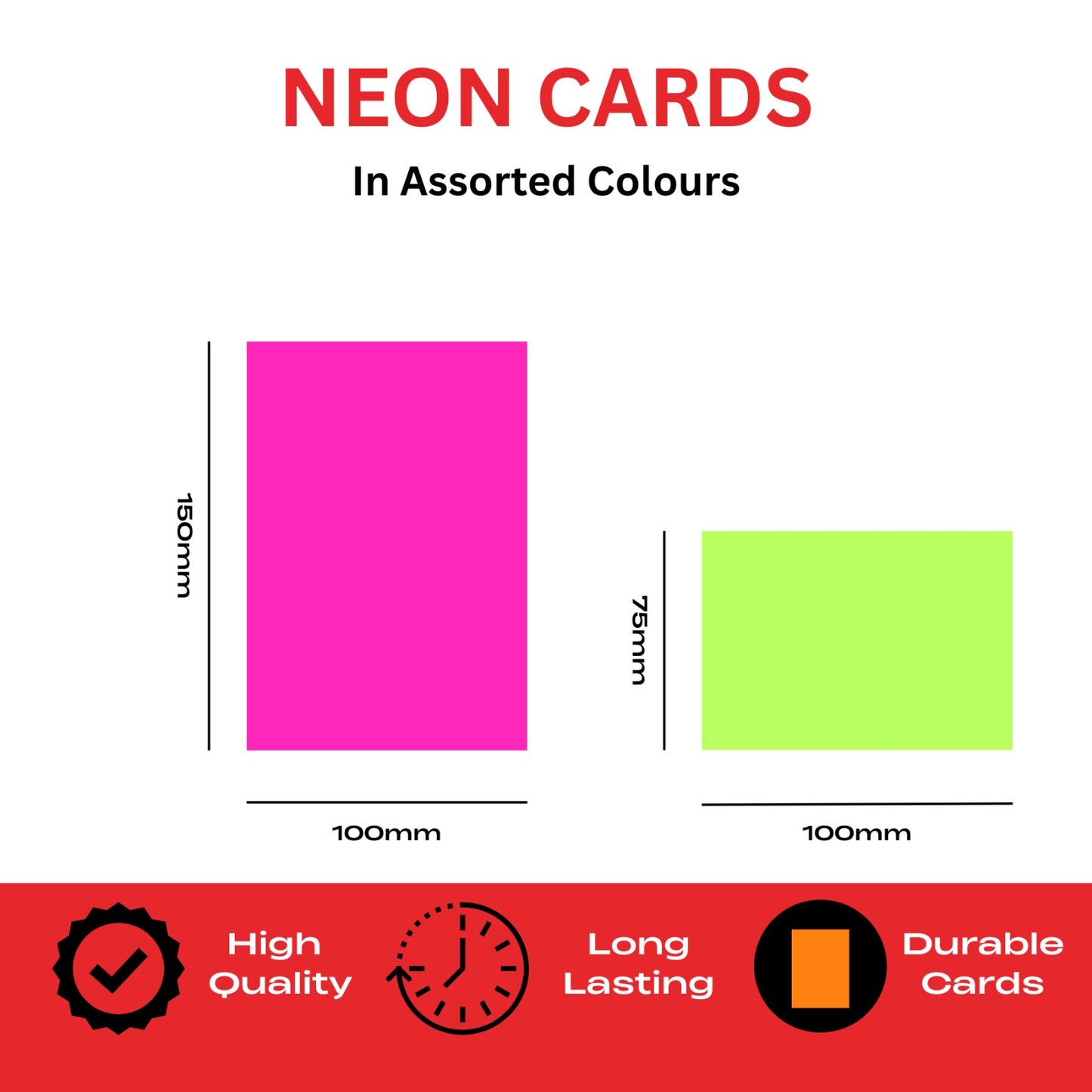 Pack of 40 Assorted Coloured Neon Fluorescent Rectangle Shape 150 x 100mm