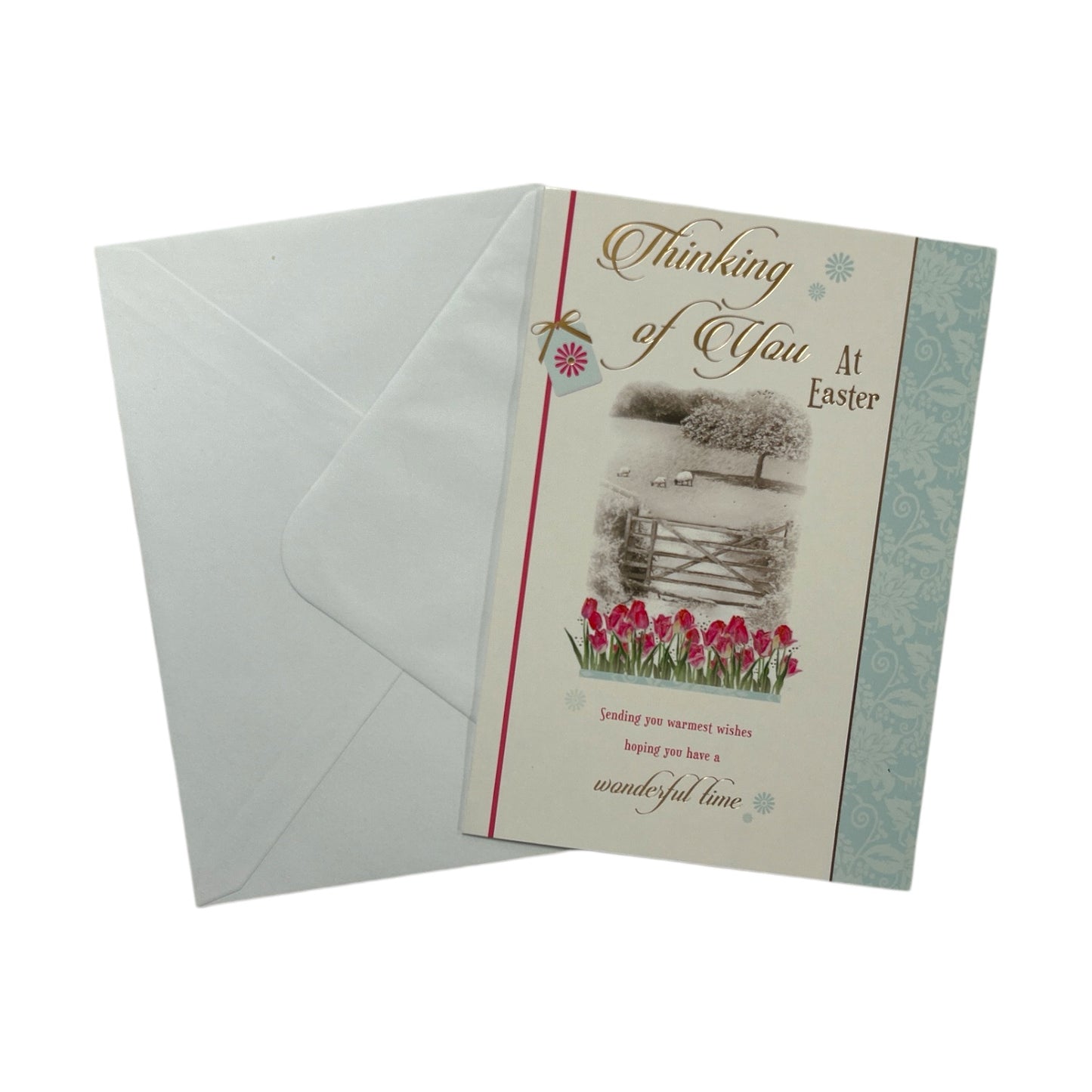 Thinking Of You Wonderful Time Pink Tulips Design Easter Card