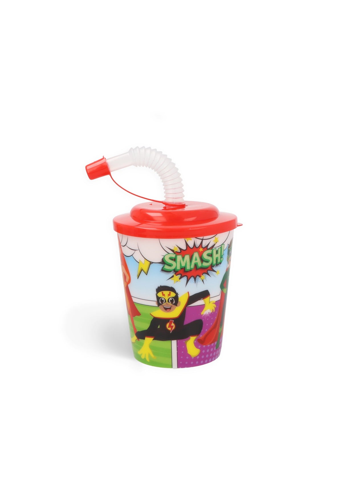 Pack of 12 Superhero Cups with Lid and Straw (300ml)