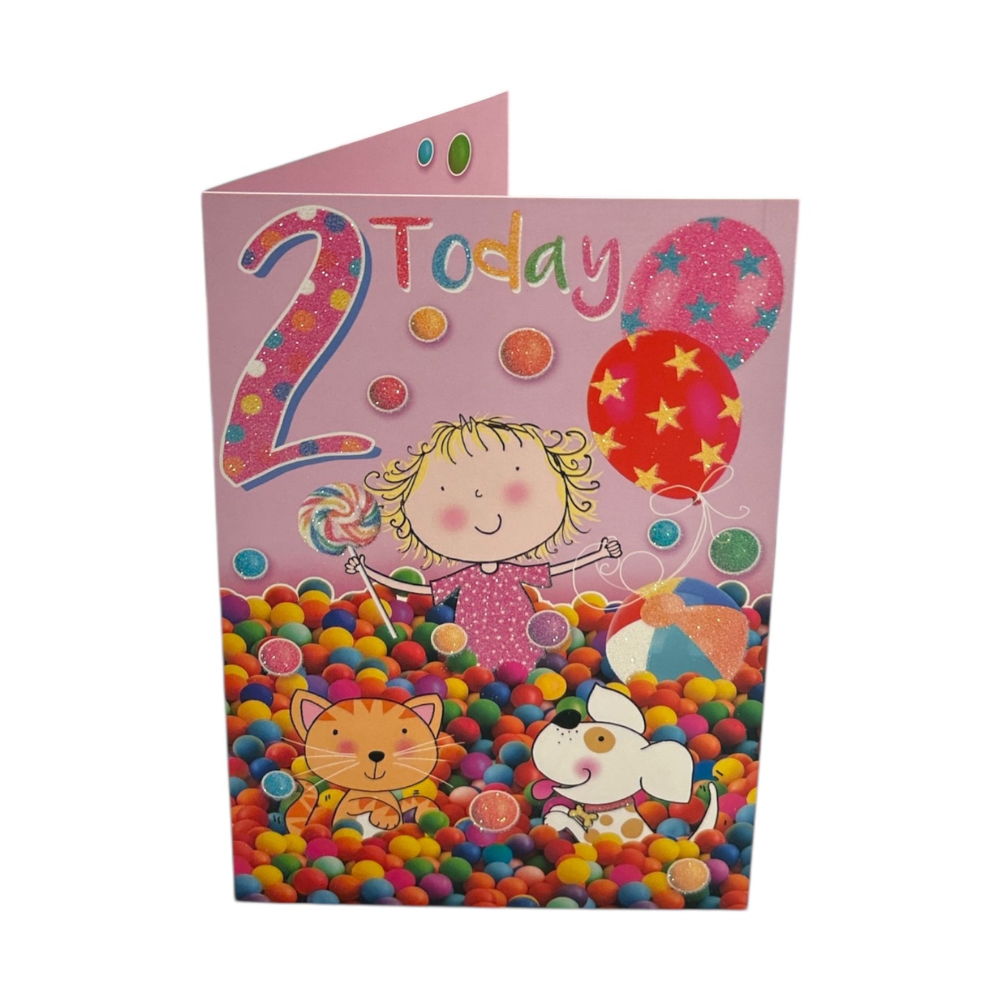 Age 2 Girl With Balloons Colourful Design Juvenile Birthday Card