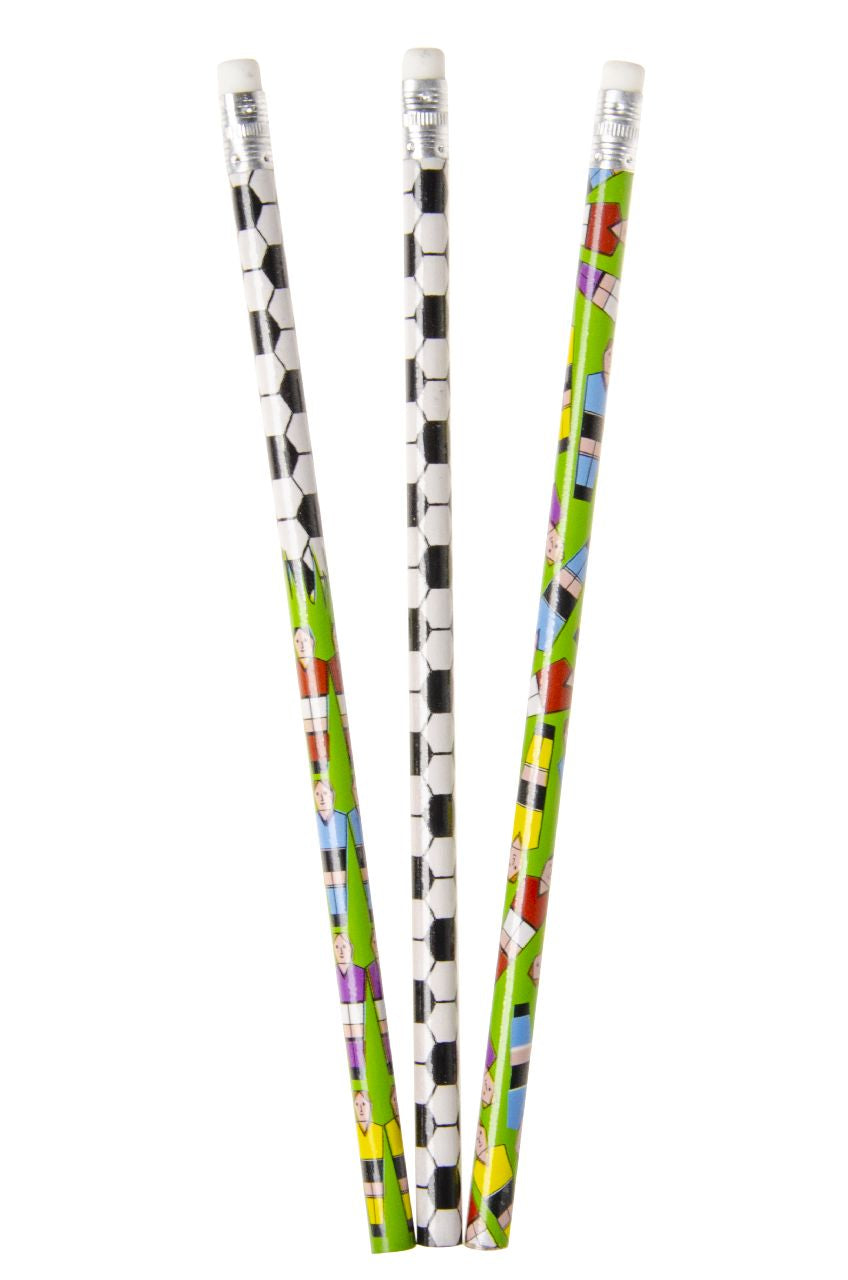 Pack of 12 Coloured Football Design Pencil with Eraser