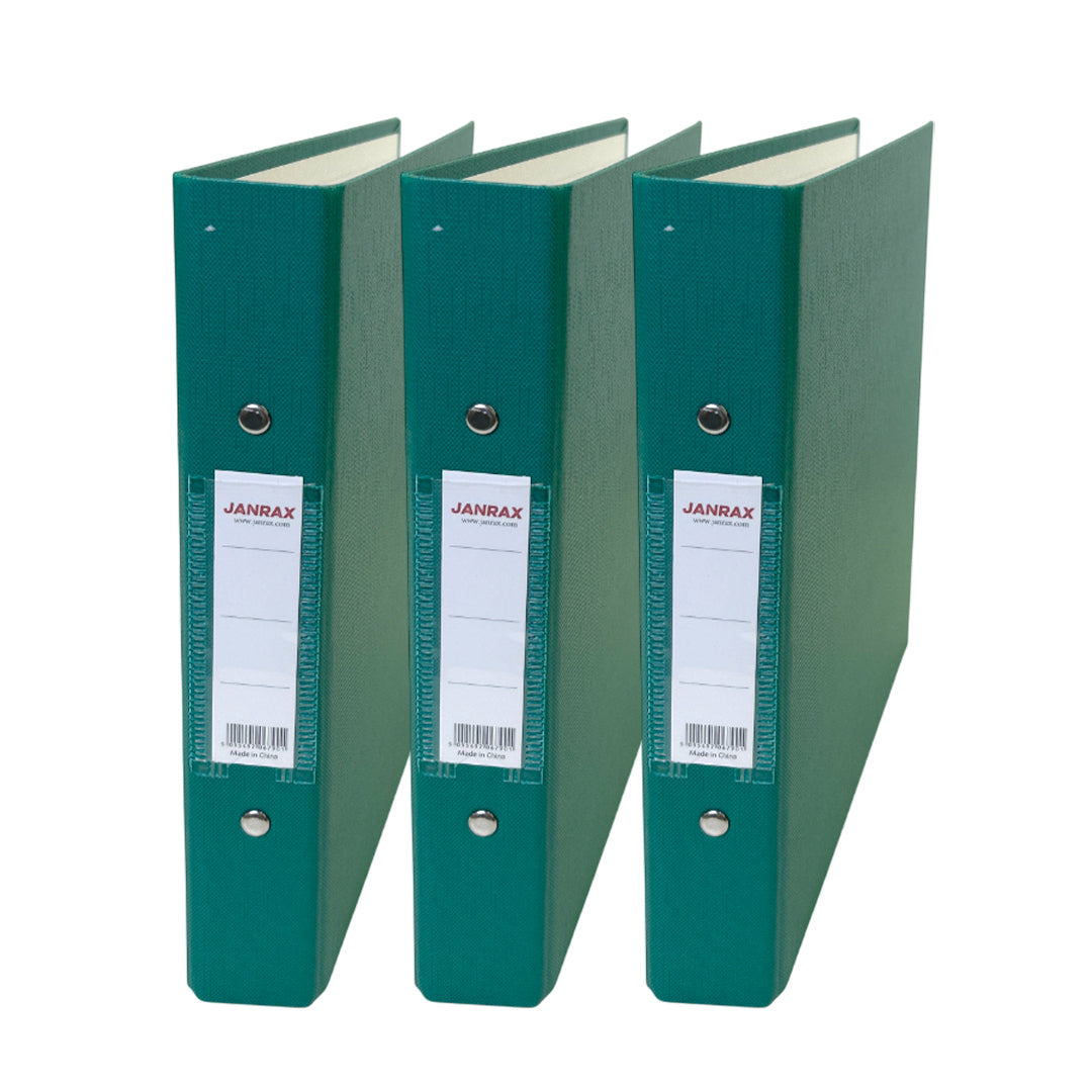 Pack of 3 A5 Green Paper Over Board Ring Binders by Janrax