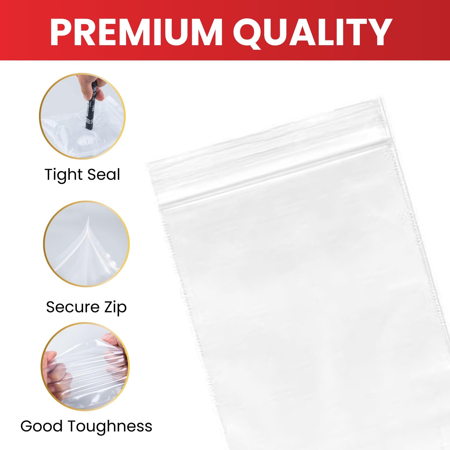 Pack of 100 Clear Grip-Sealing Zip Bags 28x40cm 0.08mm PE Food-Grade Poly Bags