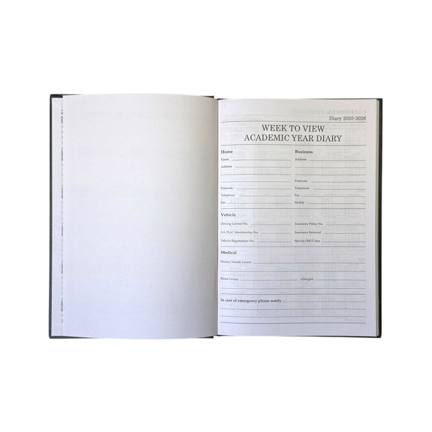 Janrax 2025-2026 A5 Week to View Black Academic Diary