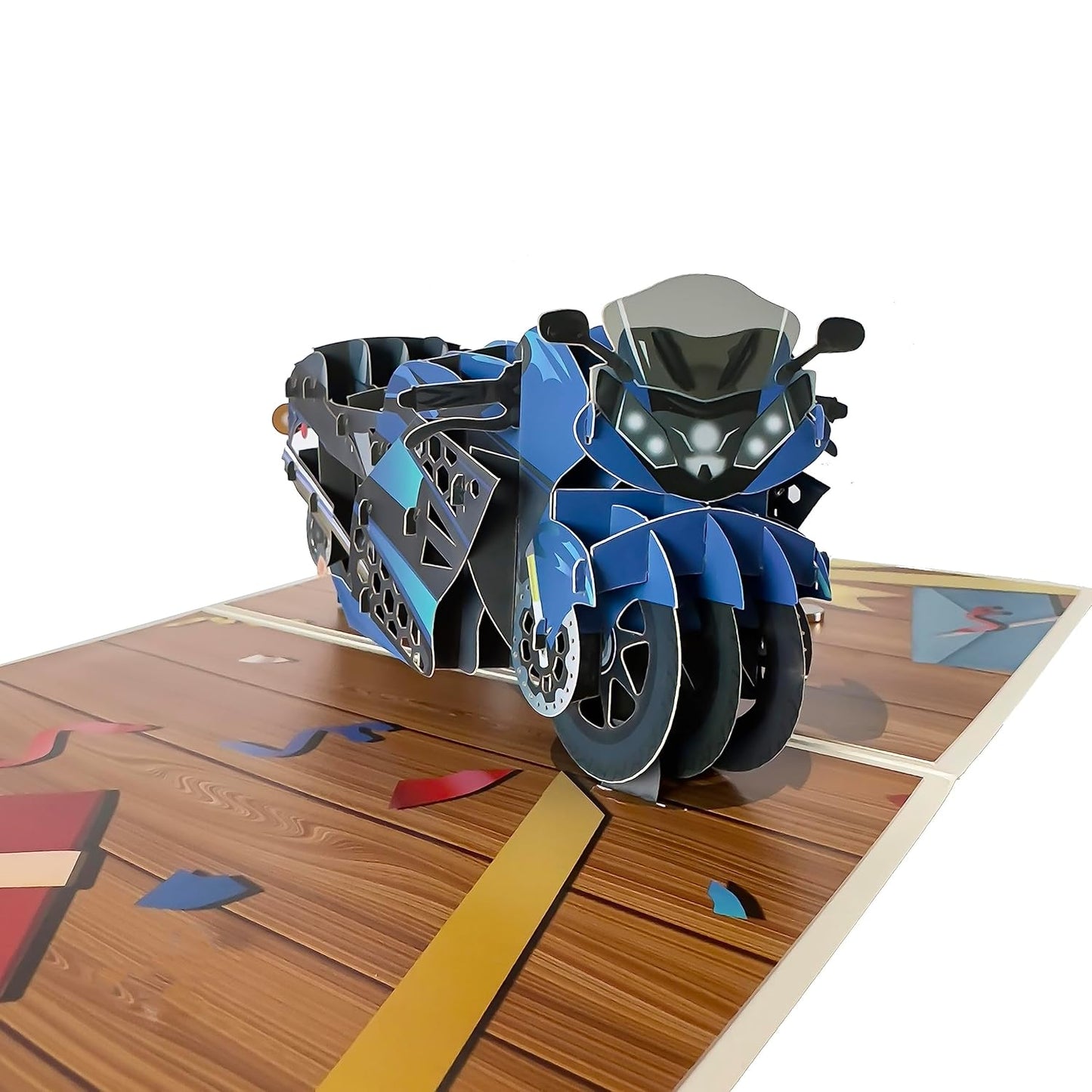 Blue Racing Motorcycle 3D Pop Up Greeting Card