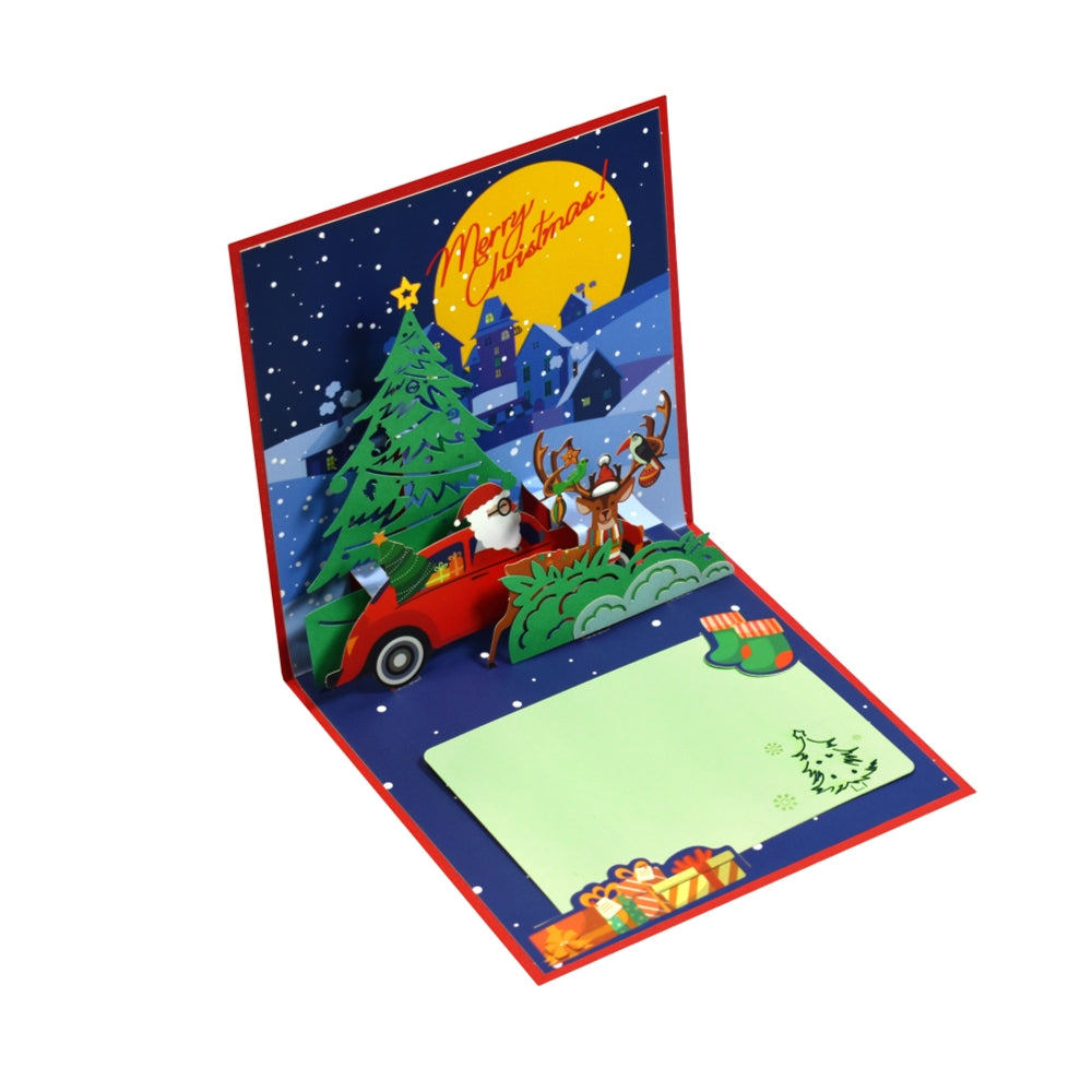 Santa Driving a Red Car Festive 3D Pop Up Christmas Card