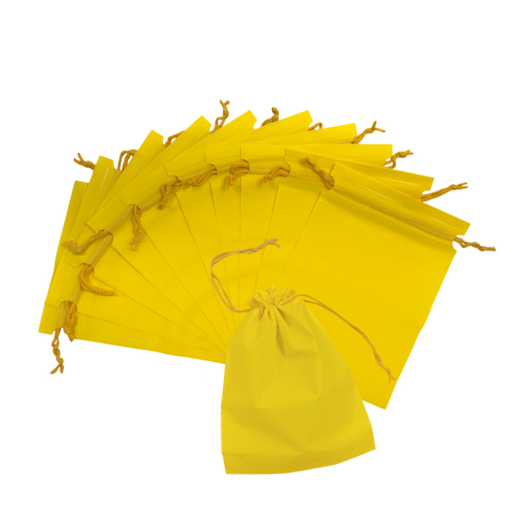 Pack of 100 Yellow Coloured 21x29cm PEVA Frosted Drawstring Bags