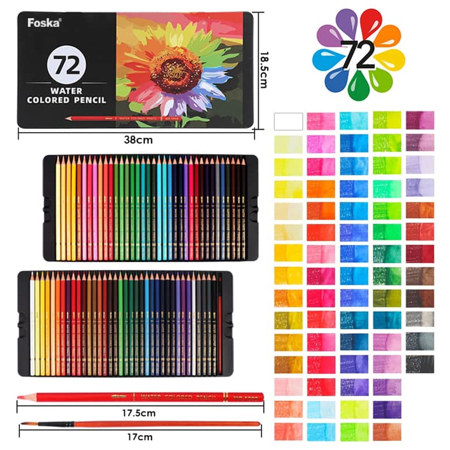 Pack of 72 Professional Water Coloured Pencils