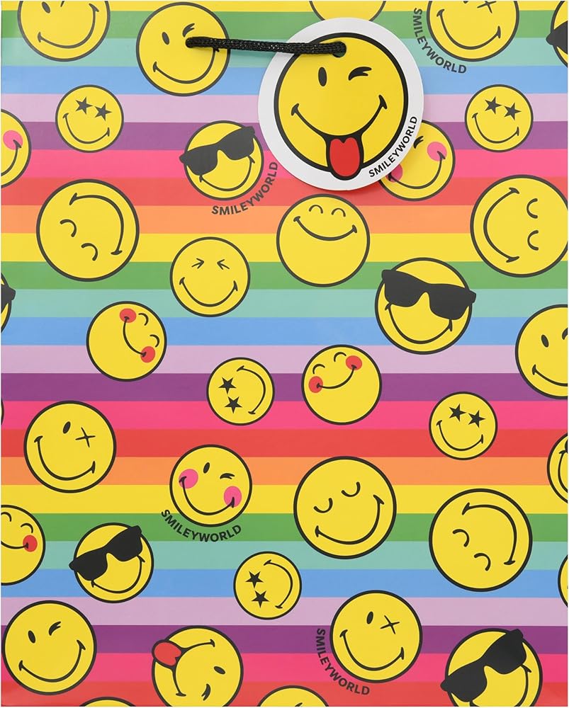 Smiley Design Large Portrait Gift Bag for Birthdays, Thank You Any Occasion