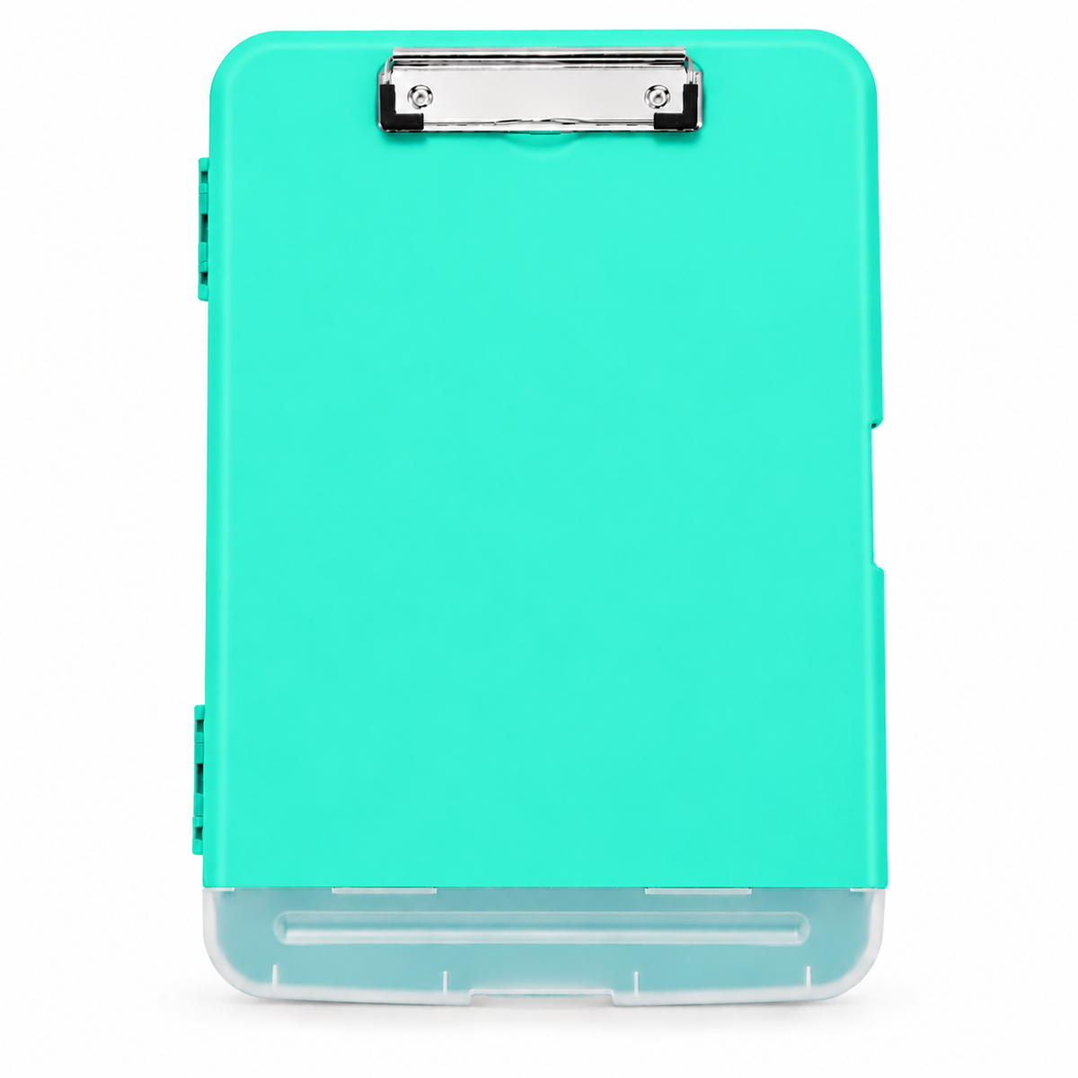 Pack of 12 A4 Cyan Green Plastic Clipboard Box Files With Pencil Holder - Storage Filing Case