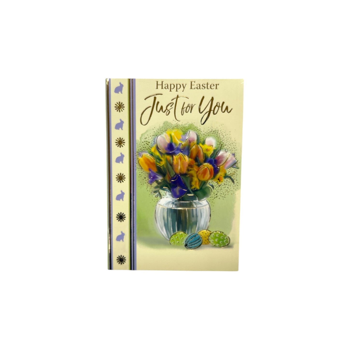 Flower Pot And Colourful Eggs Design Open Easter Card