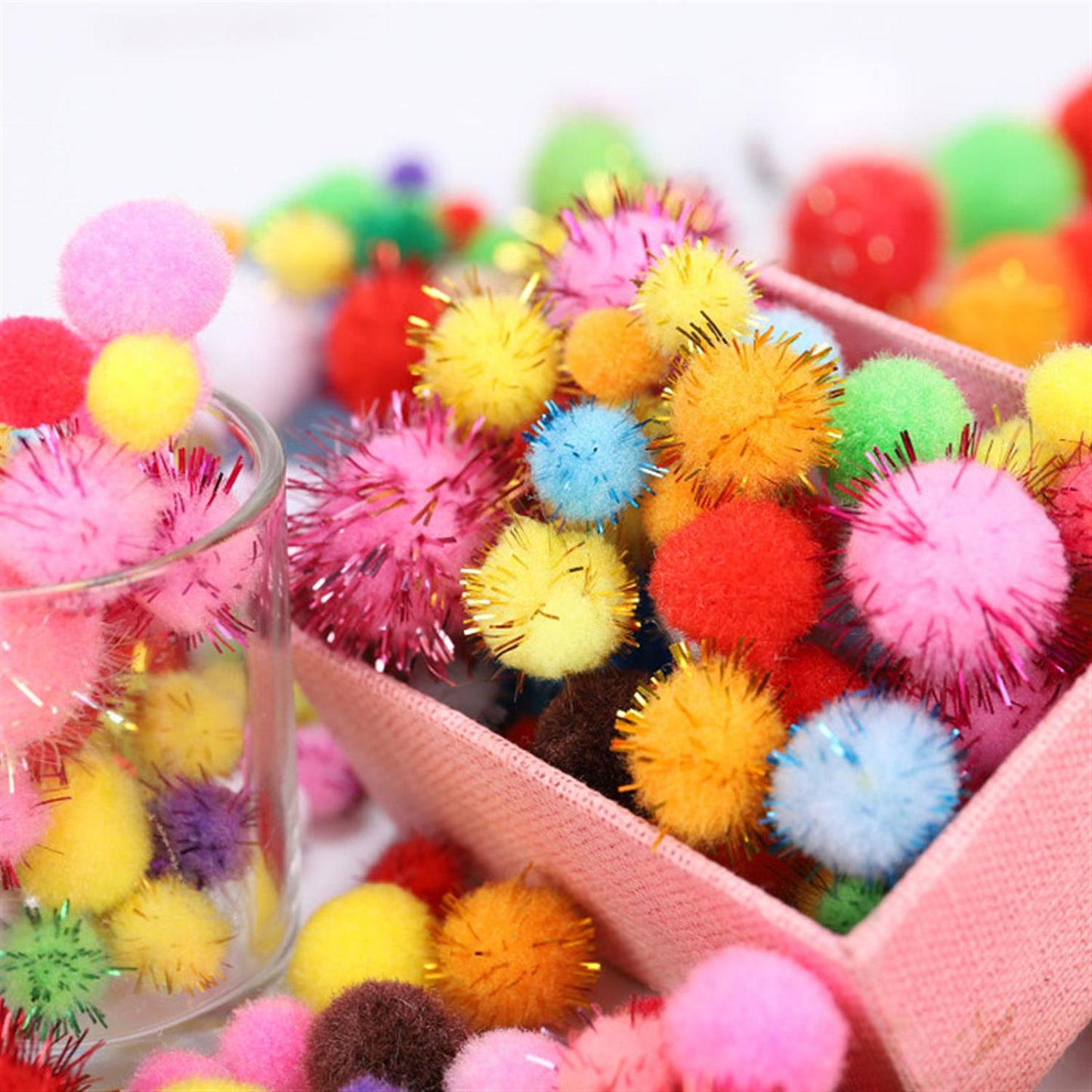 Bag of 65 Pieces 1.5cm Colorful Flash Pom Pom Balls
