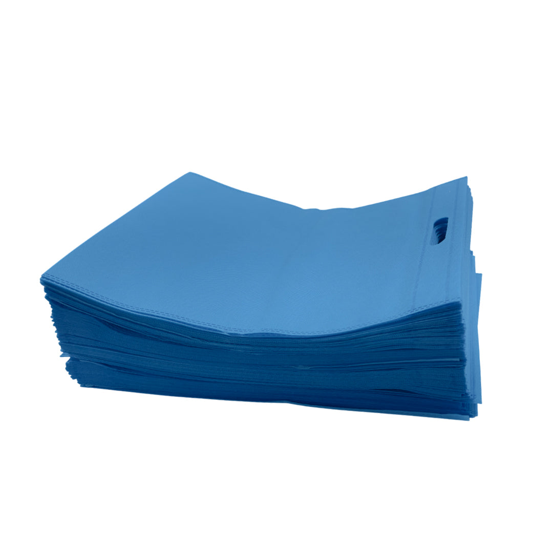Pack of 100 Light Blue Coloured 35x25cm Non-Woven Patch Handle Bags