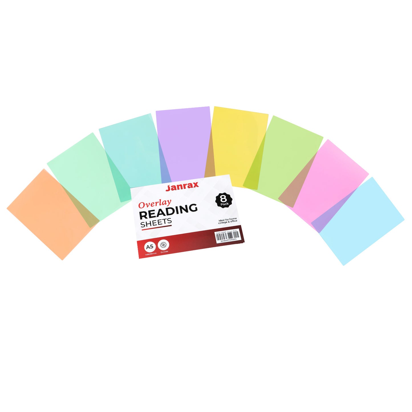 Pack of 16 A5 Plain Assorted Coloured Dyslexia Overlay Reading Sheets – PET Material, Rounded Corners