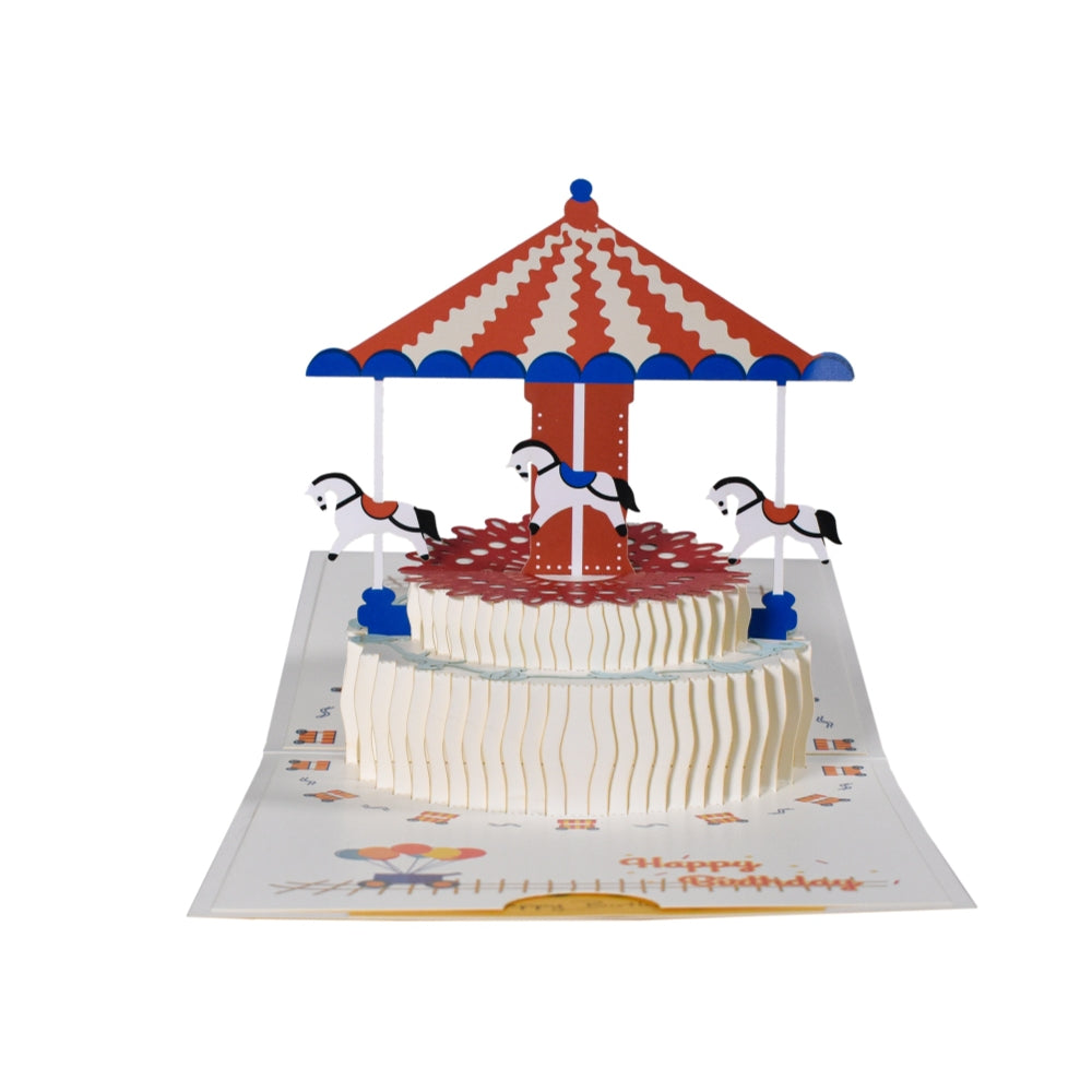 Carousel Spinning Cake Design 3D Pop Up Birthday Card
