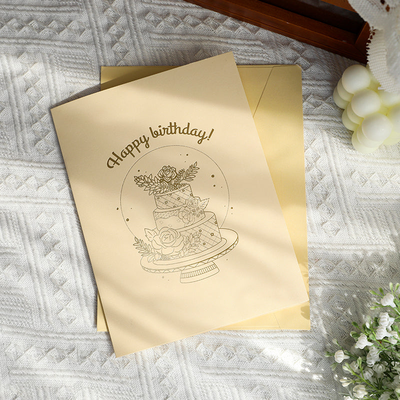 Gold Floral Cake Design Elegant 3D Pop Up Birthday Card