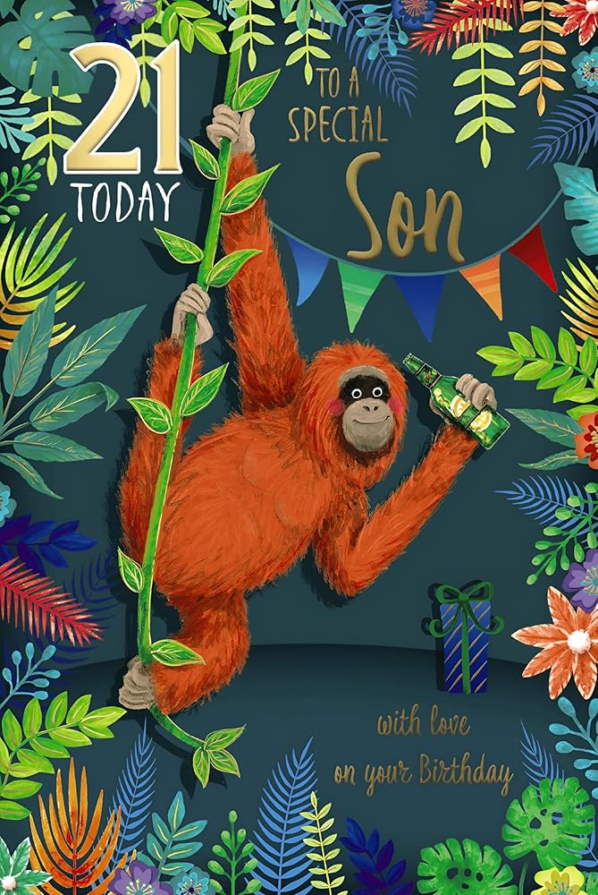 Artistic Orangutan and Beer Design Special Son Age 21 Birthday Card