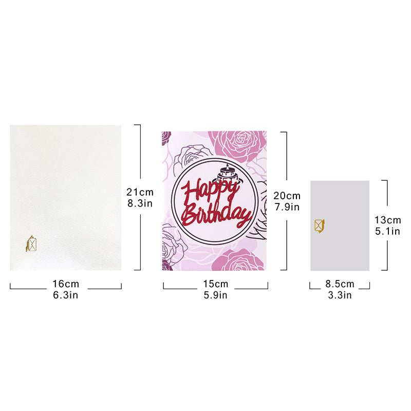 Rosy Layers 3D Birthday Cake Pop Up Card