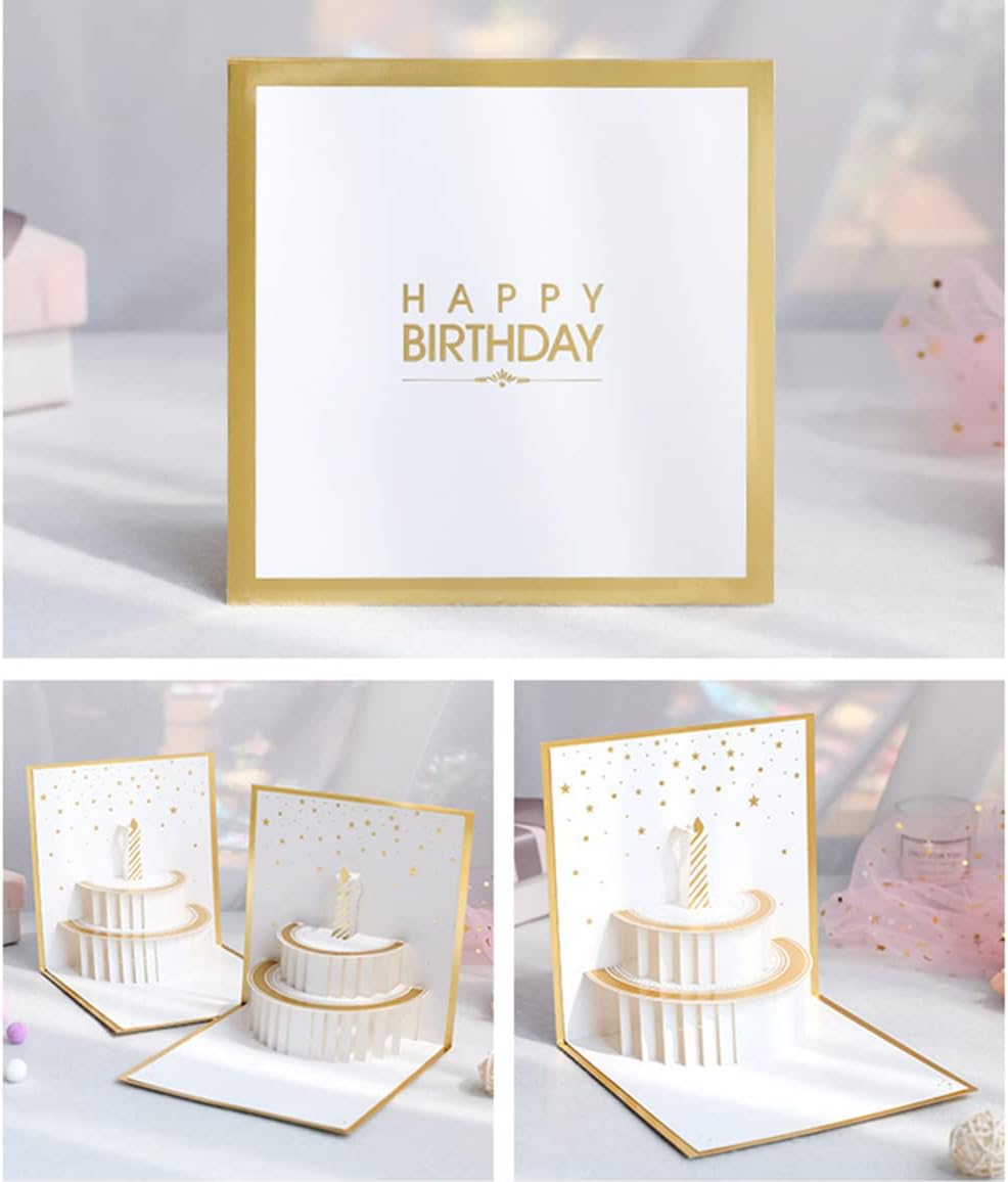 White & Gold Celebration 3D Pop Up Birthday Card