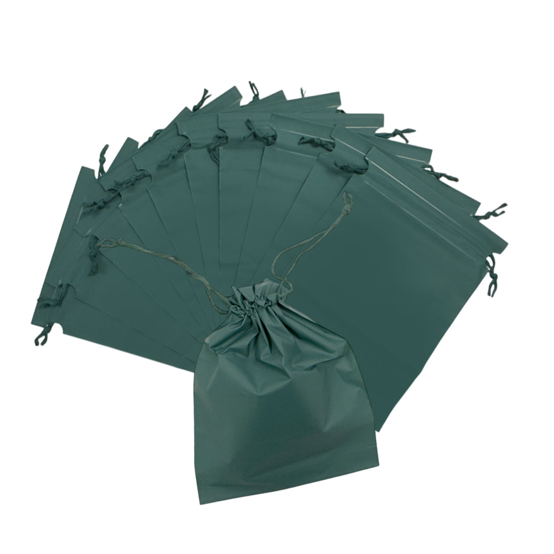 Pack of 100 Green Coloured 21x29cm PEVA Frosted Drawstring Bags