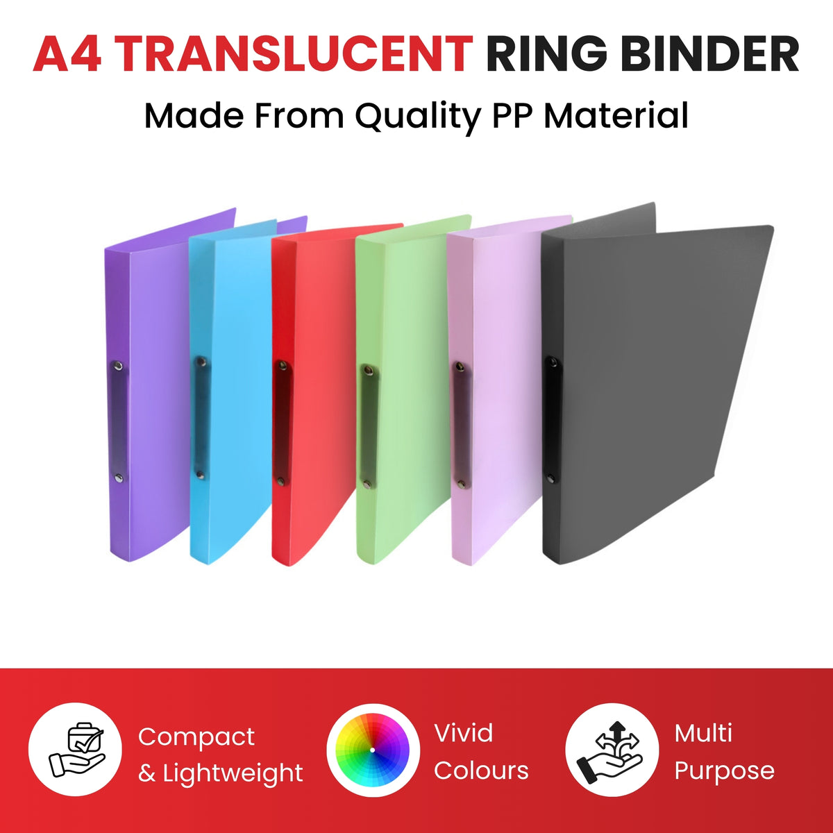 A4 Slim Clear Translucent Ringbinder - Filing Ring Binder Storage