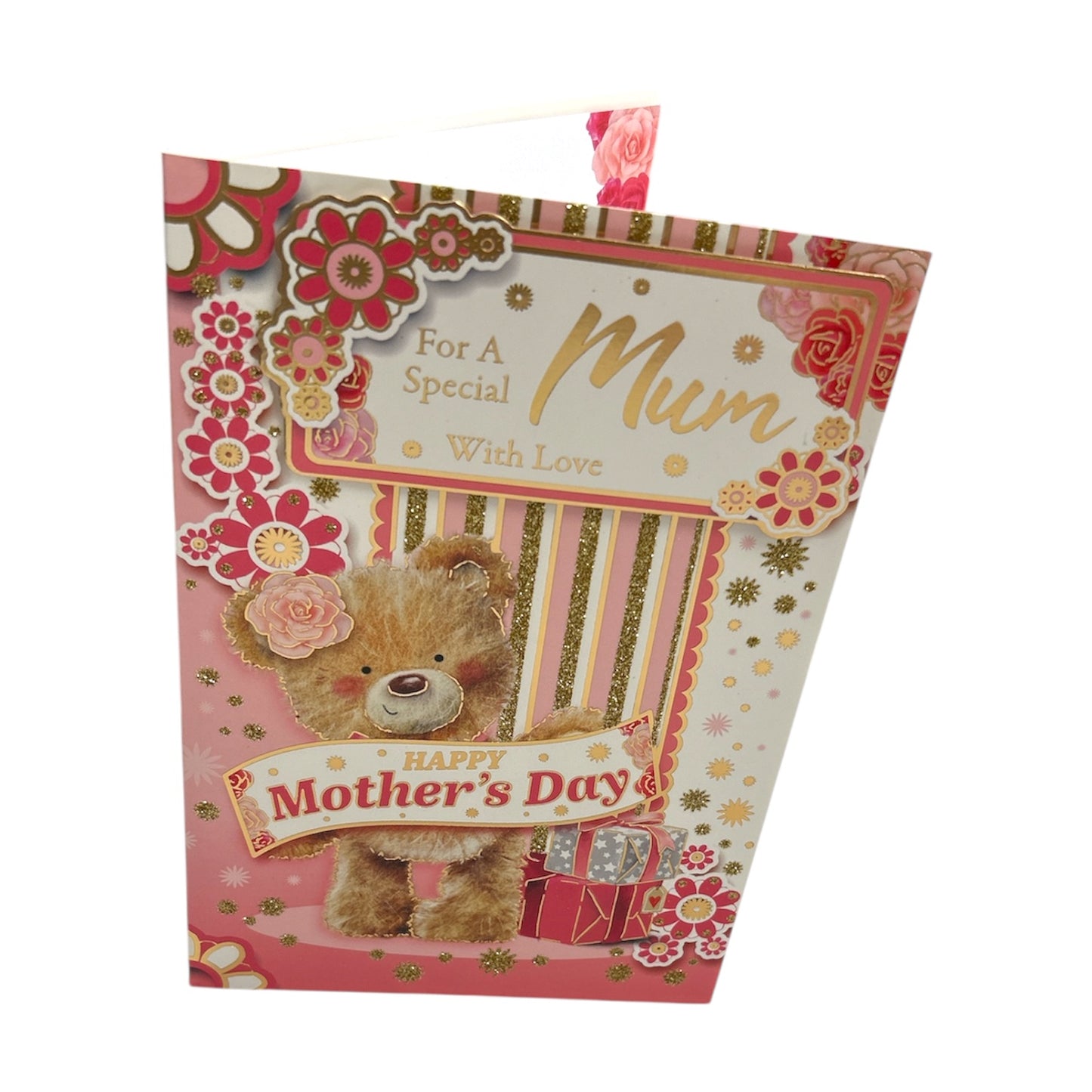 For A Special Mum Teddy With Banner Pink Mother's Day Card