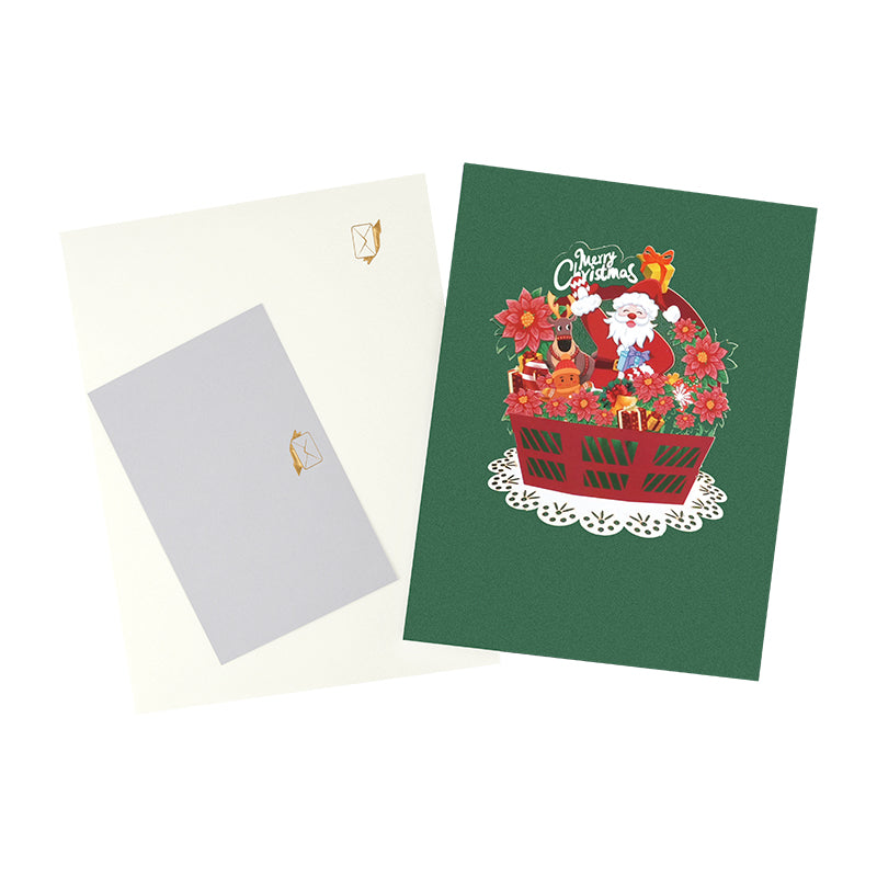 Festive Basket with Santa & Holiday Decor 3D Pop Up Christmas Card